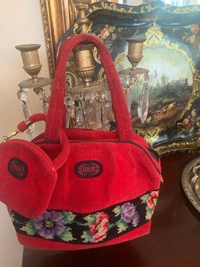 Elegant Red Floral Feiler German Satchel Bag